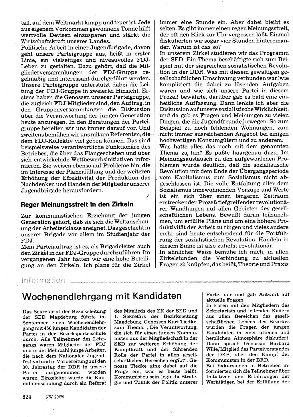 Neuer Weg (NW), Organ des Zentralkomitees (ZK) der SED (Sozialistische Einheitspartei Deutschlands) für Fragen des Parteilebens, 34. Jahrgang [Deutsche Demokratische Republik (DDR)] 1979, Seite 824 (NW ZK SED DDR 1979, S. 824)