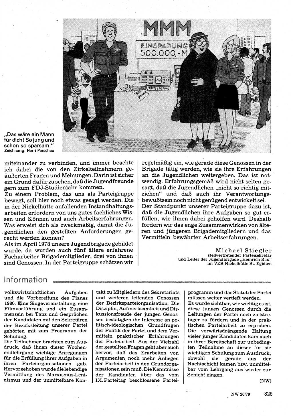Neuer Weg (NW), Organ des Zentralkomitees (ZK) der SED (Sozialistische Einheitspartei Deutschlands) für Fragen des Parteilebens, 34. Jahrgang [Deutsche Demokratische Republik (DDR)] 1979, Seite 825 (NW ZK SED DDR 1979, S. 825)