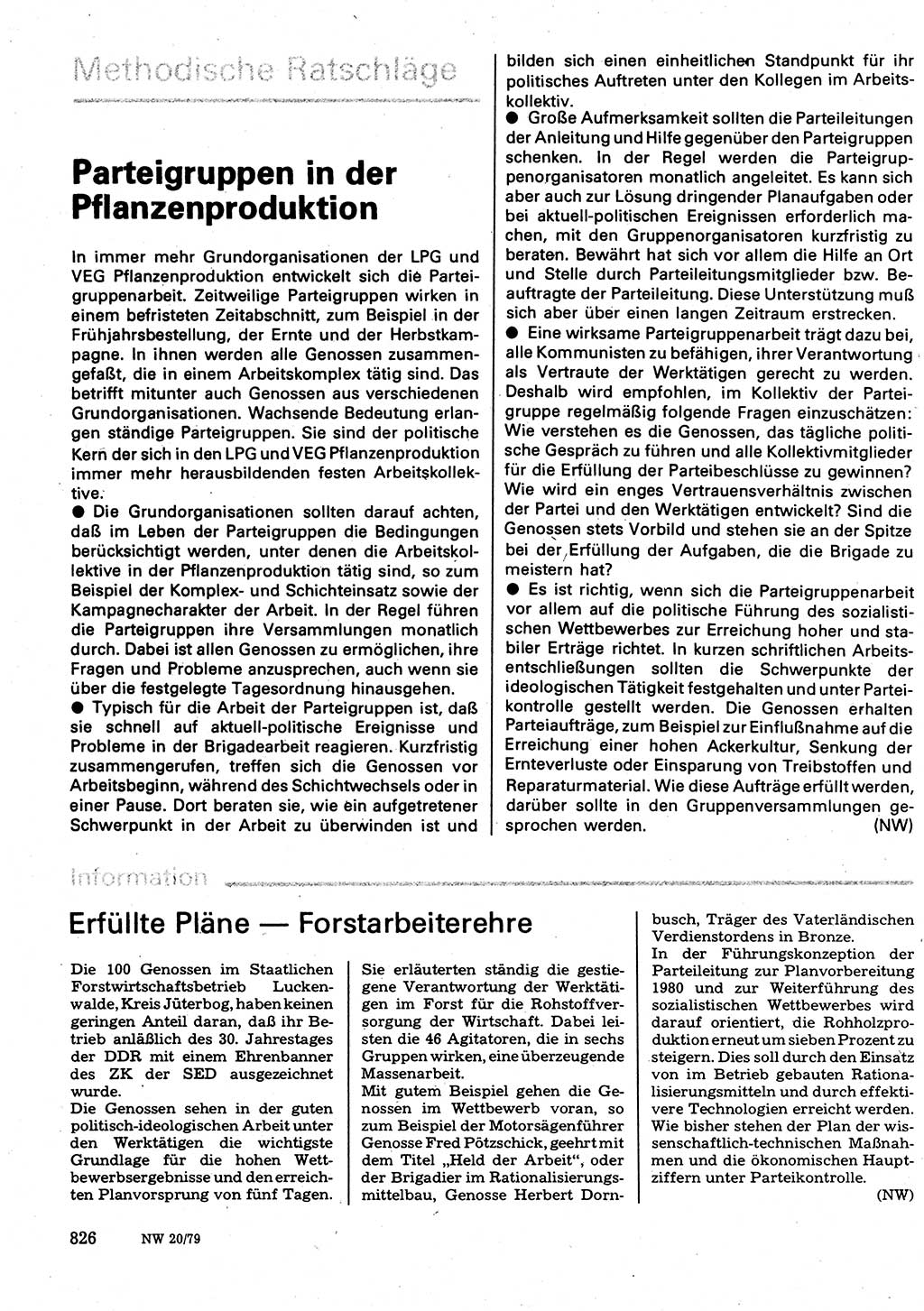 Neuer Weg (NW), Organ des Zentralkomitees (ZK) der SED (Sozialistische Einheitspartei Deutschlands) für Fragen des Parteilebens, 34. Jahrgang [Deutsche Demokratische Republik (DDR)] 1979, Seite 826 (NW ZK SED DDR 1979, S. 826)