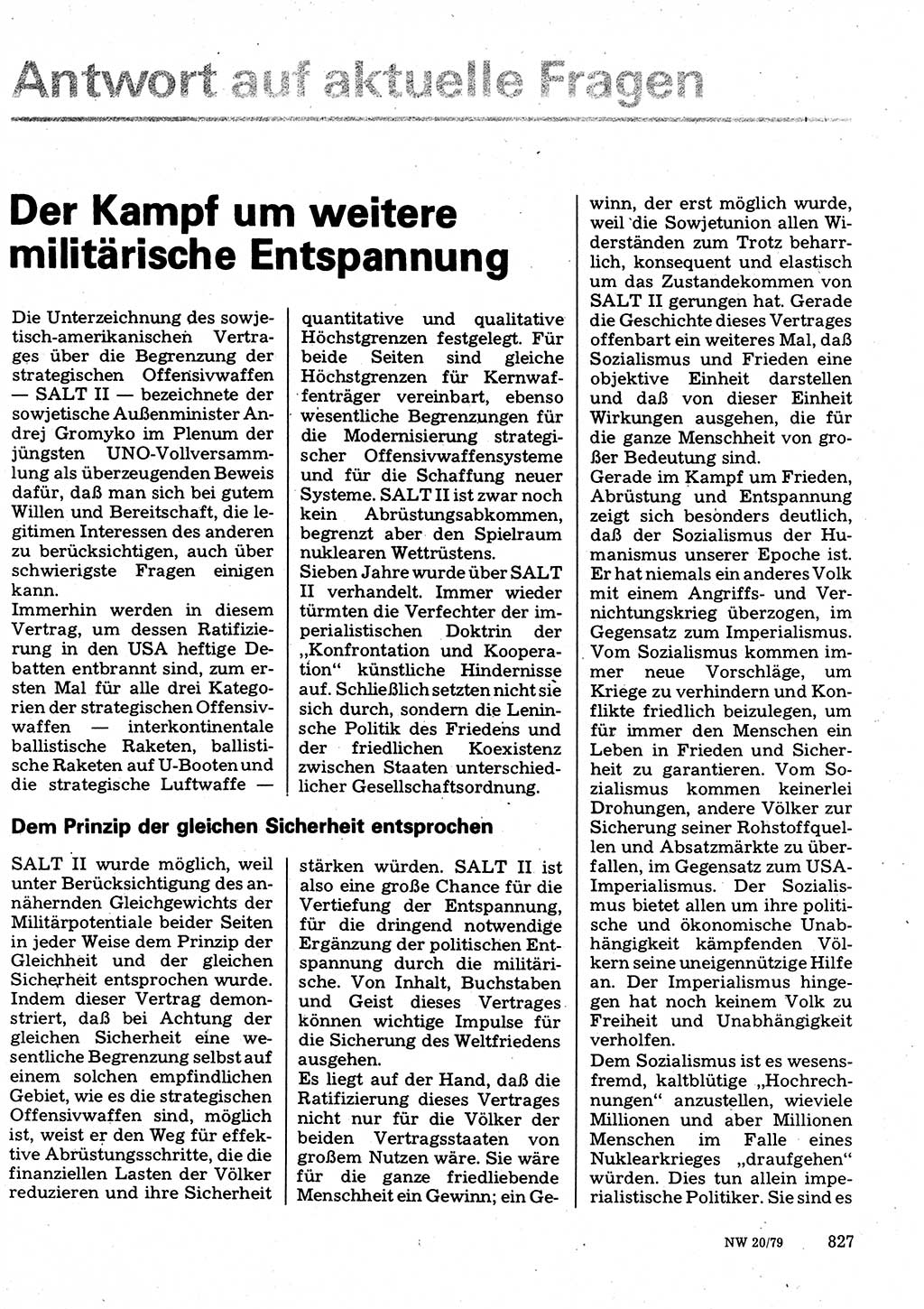 Neuer Weg (NW), Organ des Zentralkomitees (ZK) der SED (Sozialistische Einheitspartei Deutschlands) für Fragen des Parteilebens, 34. Jahrgang [Deutsche Demokratische Republik (DDR)] 1979, Seite 827 (NW ZK SED DDR 1979, S. 827)