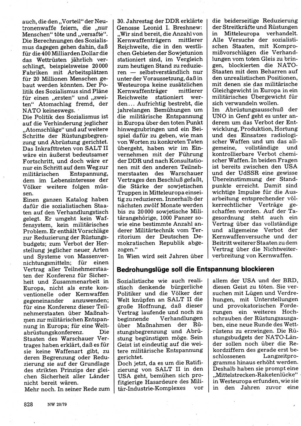 Neuer Weg (NW), Organ des Zentralkomitees (ZK) der SED (Sozialistische Einheitspartei Deutschlands) für Fragen des Parteilebens, 34. Jahrgang [Deutsche Demokratische Republik (DDR)] 1979, Seite 828 (NW ZK SED DDR 1979, S. 828)
