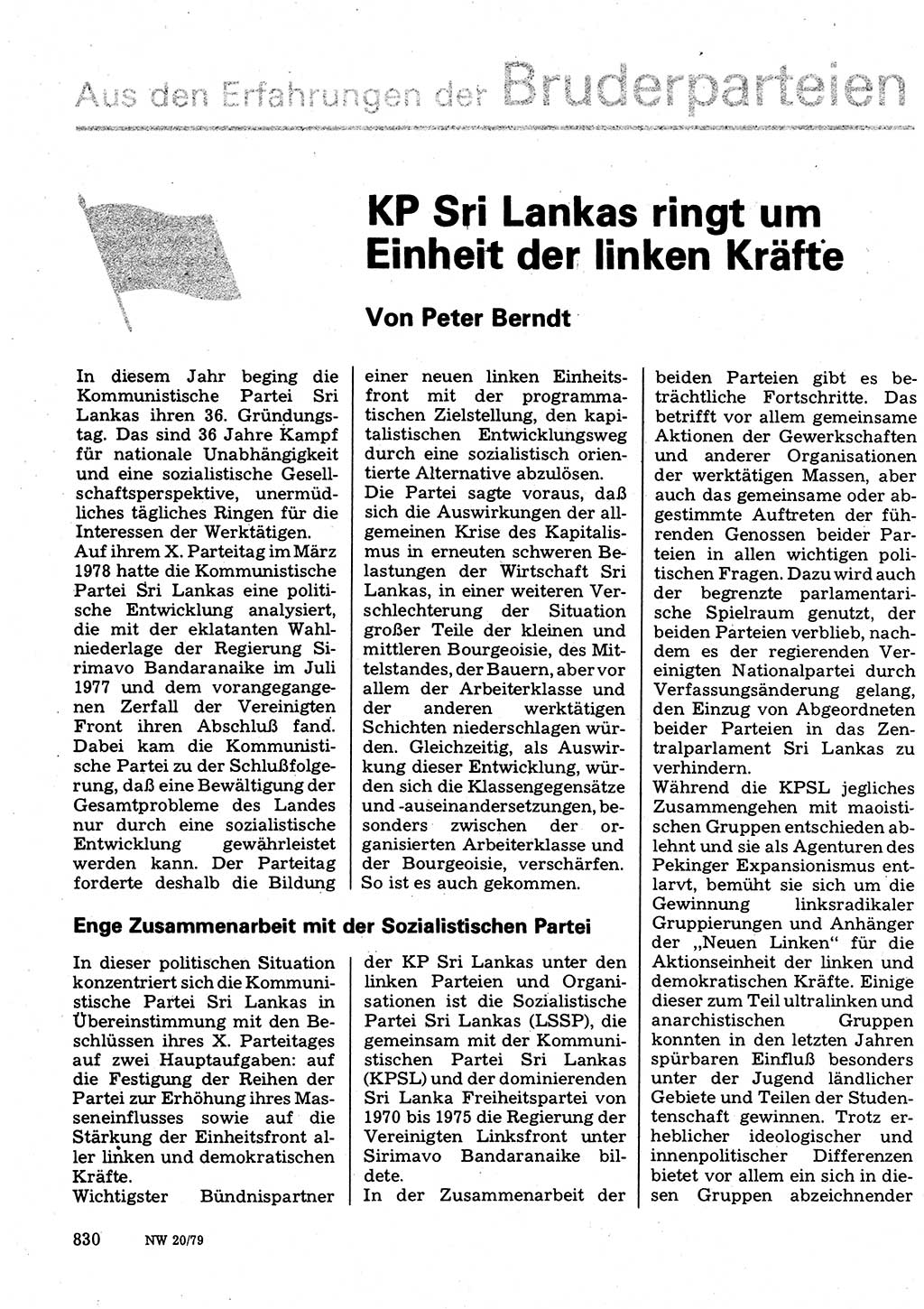 Neuer Weg (NW), Organ des Zentralkomitees (ZK) der SED (Sozialistische Einheitspartei Deutschlands) für Fragen des Parteilebens, 34. Jahrgang [Deutsche Demokratische Republik (DDR)] 1979, Seite 830 (NW ZK SED DDR 1979, S. 830)