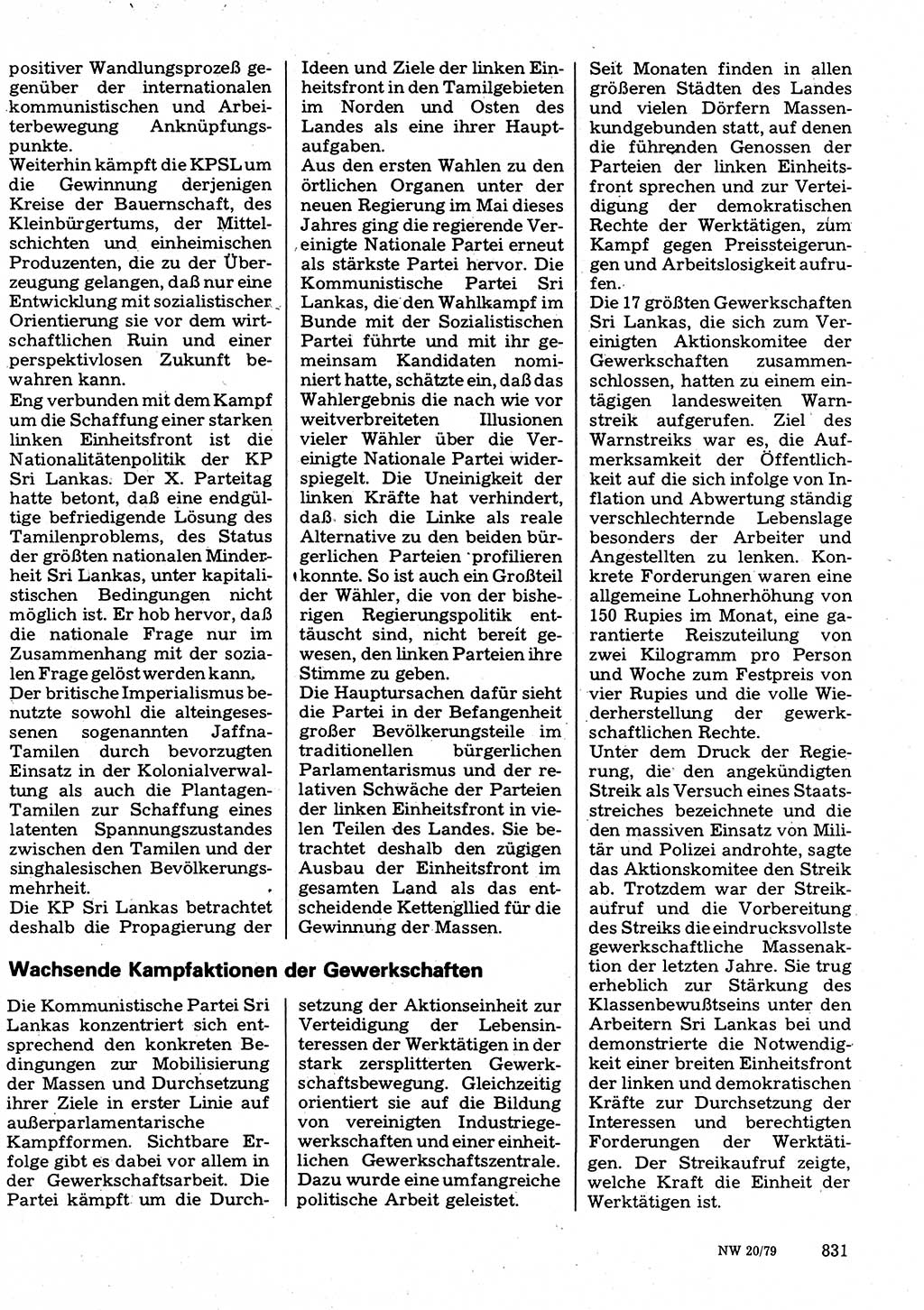 Neuer Weg (NW), Organ des Zentralkomitees (ZK) der SED (Sozialistische Einheitspartei Deutschlands) für Fragen des Parteilebens, 34. Jahrgang [Deutsche Demokratische Republik (DDR)] 1979, Seite 831 (NW ZK SED DDR 1979, S. 831)