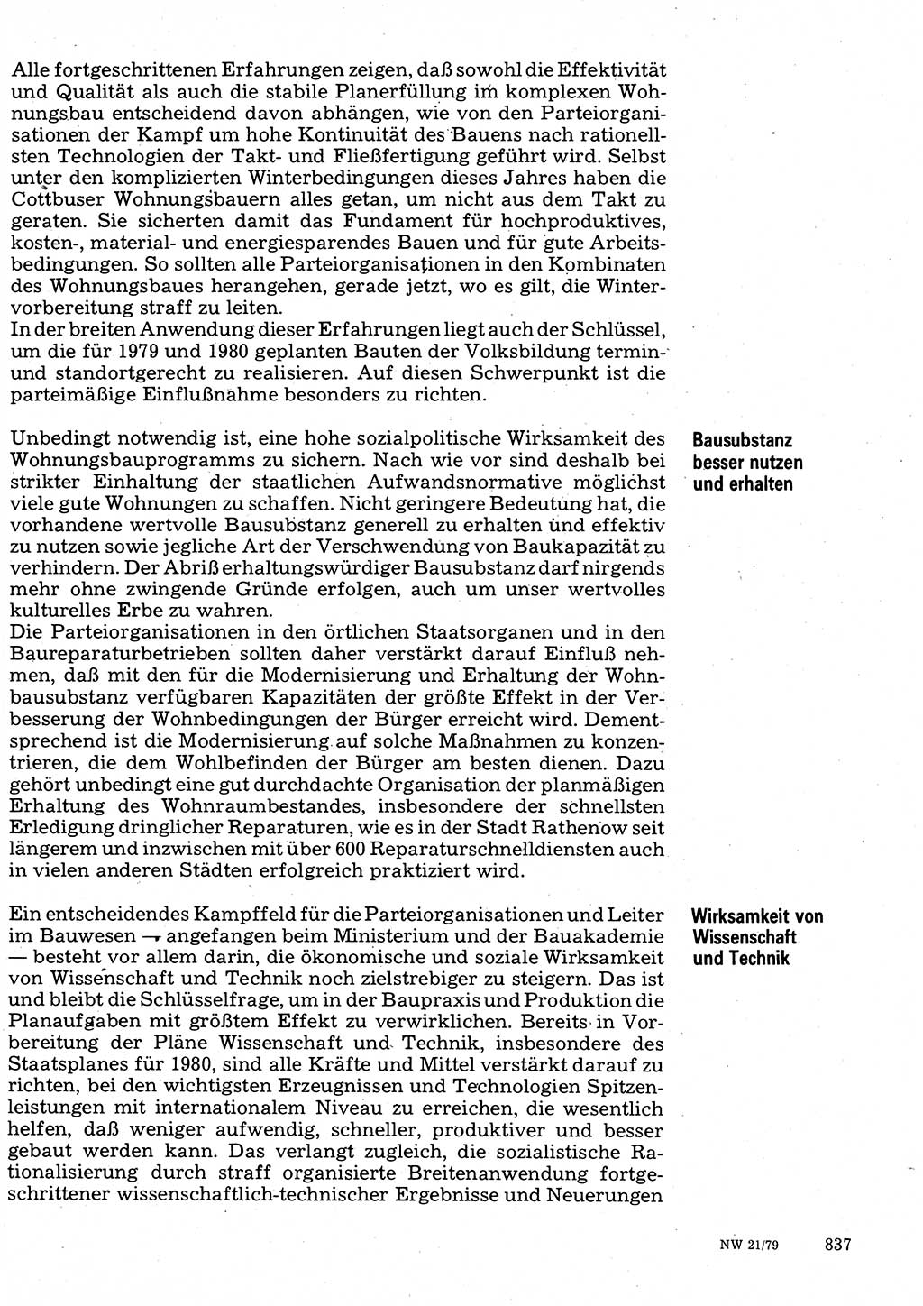 Neuer Weg (NW), Organ des Zentralkomitees (ZK) der SED (Sozialistische Einheitspartei Deutschlands) für Fragen des Parteilebens, 34. Jahrgang [Deutsche Demokratische Republik (DDR)] 1979, Seite 837 (NW ZK SED DDR 1979, S. 837)
