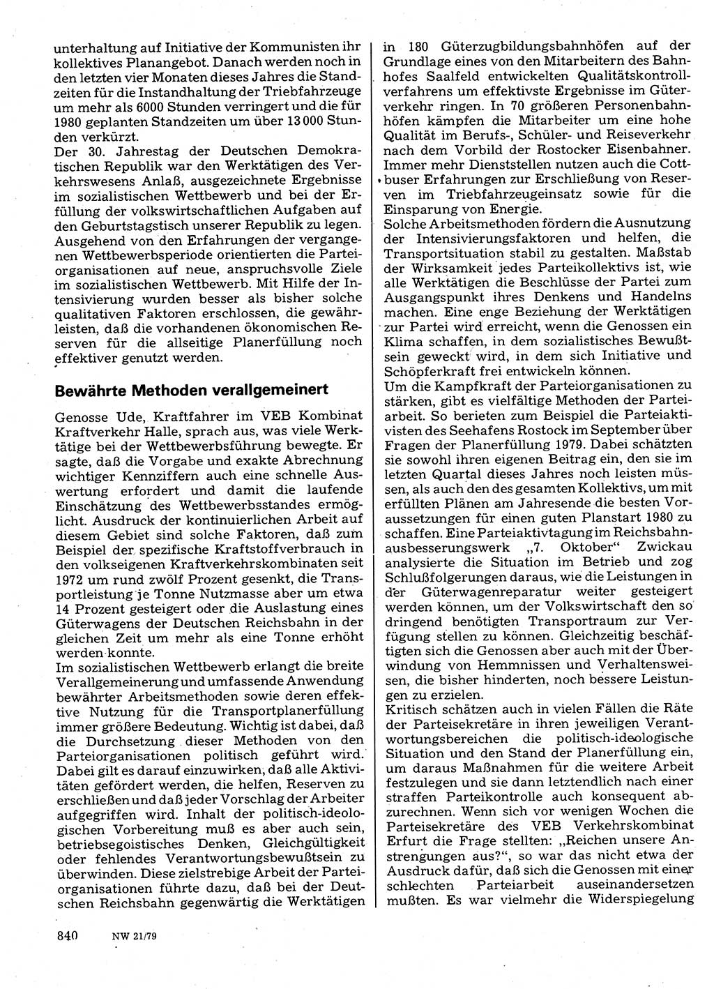 Neuer Weg (NW), Organ des Zentralkomitees (ZK) der SED (Sozialistische Einheitspartei Deutschlands) für Fragen des Parteilebens, 34. Jahrgang [Deutsche Demokratische Republik (DDR)] 1979, Seite 840 (NW ZK SED DDR 1979, S. 840)