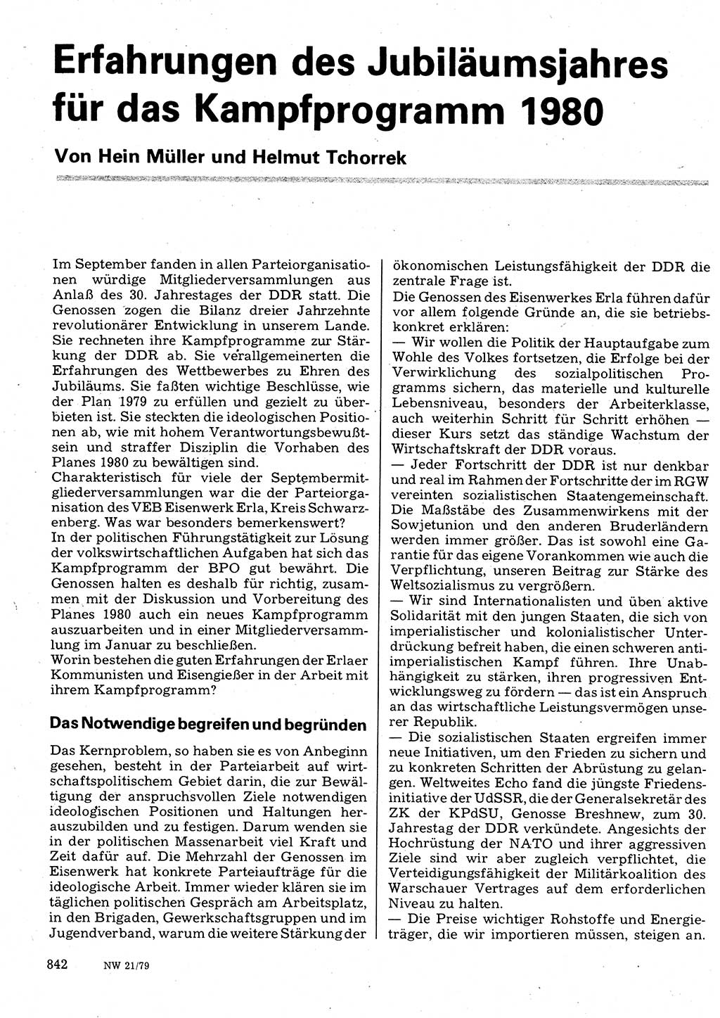 Neuer Weg (NW), Organ des Zentralkomitees (ZK) der SED (Sozialistische Einheitspartei Deutschlands) für Fragen des Parteilebens, 34. Jahrgang [Deutsche Demokratische Republik (DDR)] 1979, Seite 842 (NW ZK SED DDR 1979, S. 842)