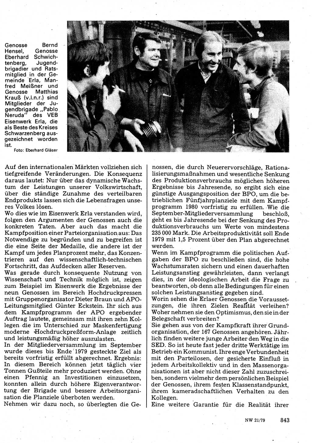 Neuer Weg (NW), Organ des Zentralkomitees (ZK) der SED (Sozialistische Einheitspartei Deutschlands) für Fragen des Parteilebens, 34. Jahrgang [Deutsche Demokratische Republik (DDR)] 1979, Seite 843 (NW ZK SED DDR 1979, S. 843)