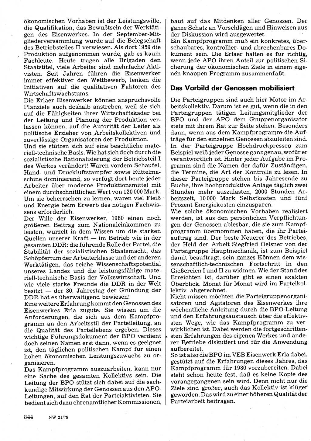 Neuer Weg (NW), Organ des Zentralkomitees (ZK) der SED (Sozialistische Einheitspartei Deutschlands) für Fragen des Parteilebens, 34. Jahrgang [Deutsche Demokratische Republik (DDR)] 1979, Seite 844 (NW ZK SED DDR 1979, S. 844)