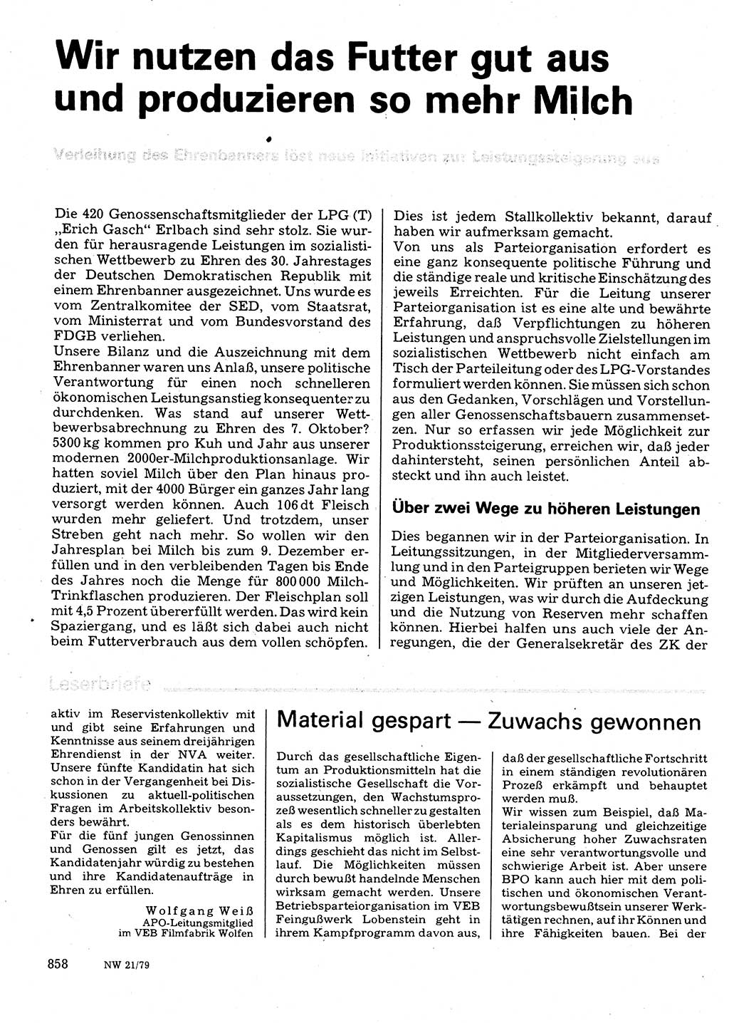 Neuer Weg (NW), Organ des Zentralkomitees (ZK) der SED (Sozialistische Einheitspartei Deutschlands) für Fragen des Parteilebens, 34. Jahrgang [Deutsche Demokratische Republik (DDR)] 1979, Seite 858 (NW ZK SED DDR 1979, S. 858)