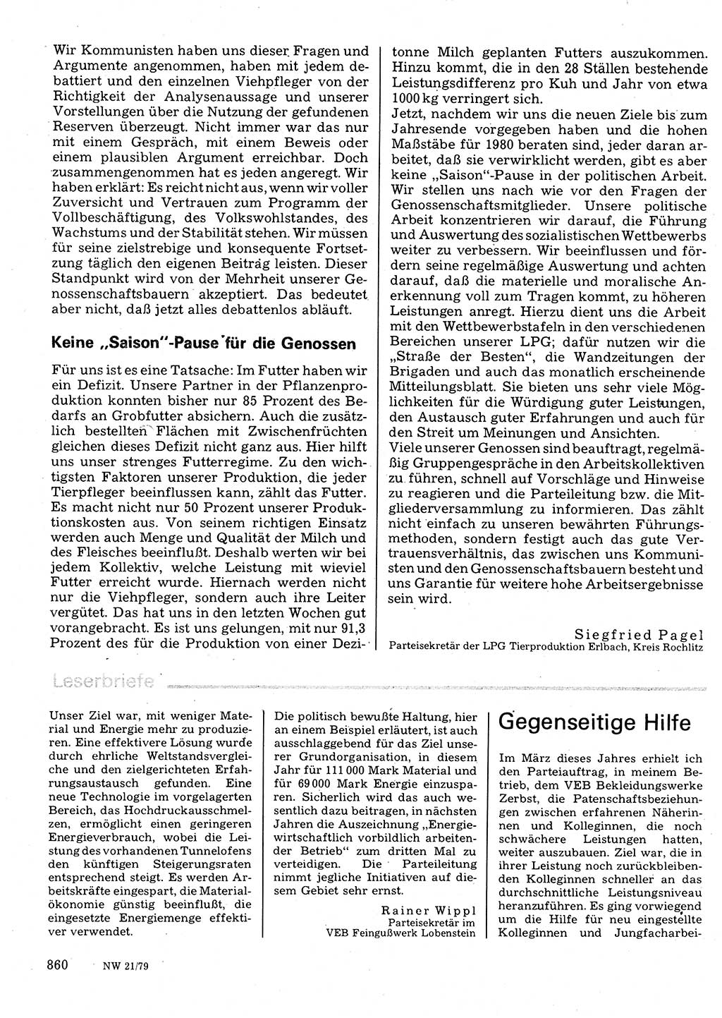 Neuer Weg (NW), Organ des Zentralkomitees (ZK) der SED (Sozialistische Einheitspartei Deutschlands) für Fragen des Parteilebens, 34. Jahrgang [Deutsche Demokratische Republik (DDR)] 1979, Seite 860 (NW ZK SED DDR 1979, S. 860)