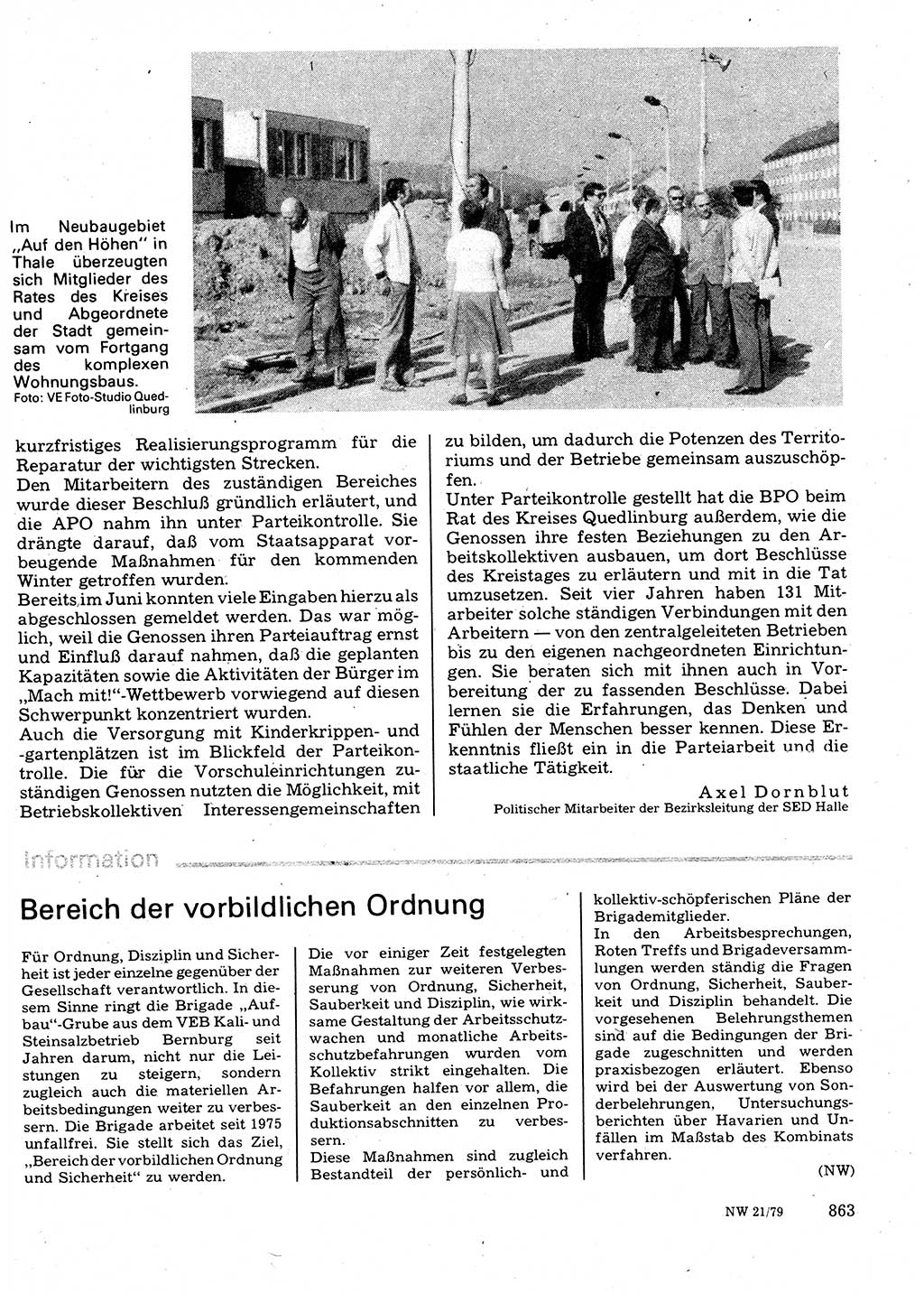 Neuer Weg (NW), Organ des Zentralkomitees (ZK) der SED (Sozialistische Einheitspartei Deutschlands) für Fragen des Parteilebens, 34. Jahrgang [Deutsche Demokratische Republik (DDR)] 1979, Seite 863 (NW ZK SED DDR 1979, S. 863)
