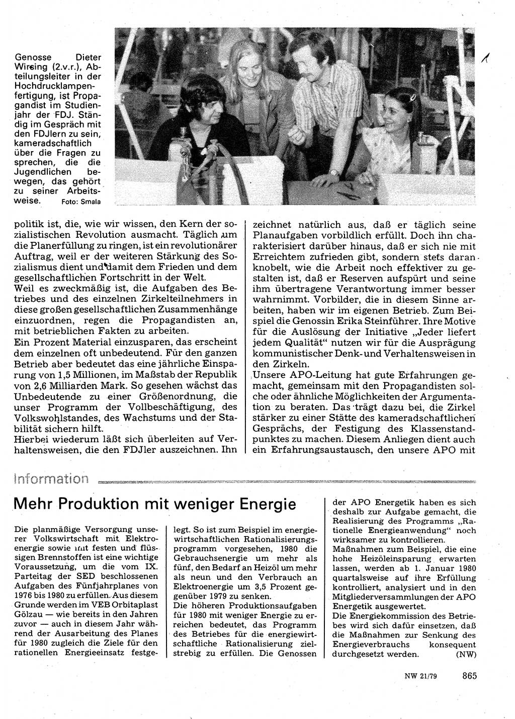 Neuer Weg (NW), Organ des Zentralkomitees (ZK) der SED (Sozialistische Einheitspartei Deutschlands) für Fragen des Parteilebens, 34. Jahrgang [Deutsche Demokratische Republik (DDR)] 1979, Seite 865 (NW ZK SED DDR 1979, S. 865)