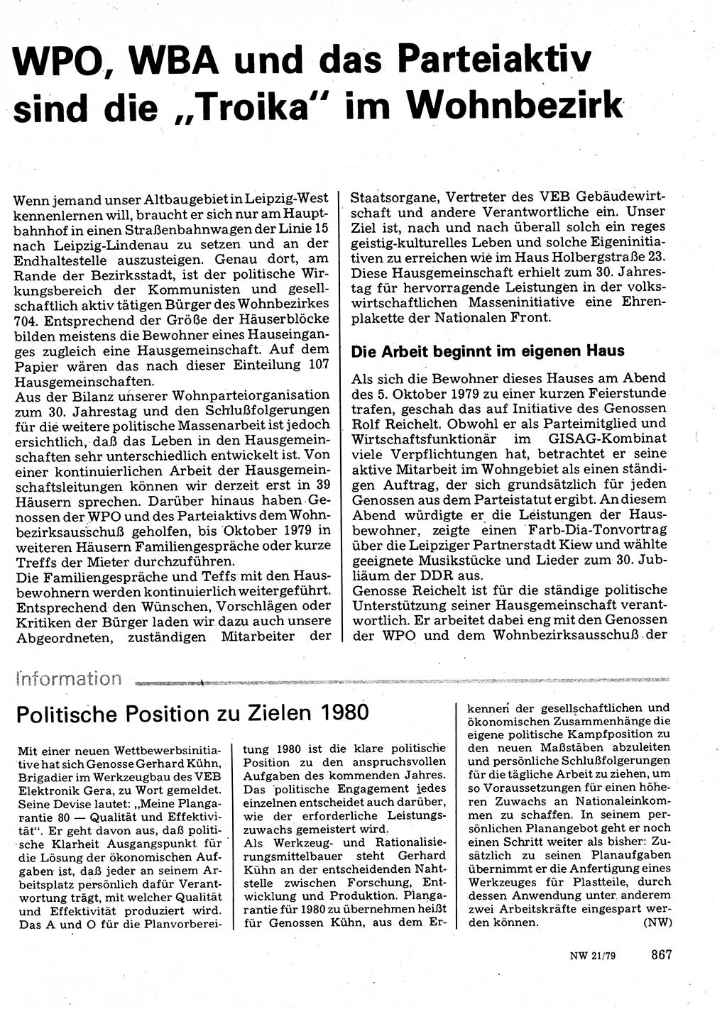 Neuer Weg (NW), Organ des Zentralkomitees (ZK) der SED (Sozialistische Einheitspartei Deutschlands) für Fragen des Parteilebens, 34. Jahrgang [Deutsche Demokratische Republik (DDR)] 1979, Seite 867 (NW ZK SED DDR 1979, S. 867)