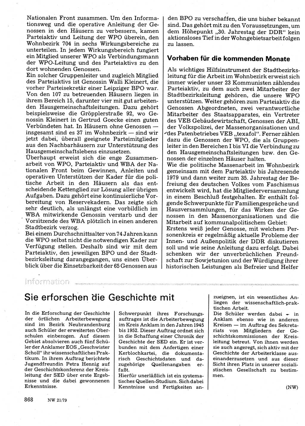 Neuer Weg (NW), Organ des Zentralkomitees (ZK) der SED (Sozialistische Einheitspartei Deutschlands) für Fragen des Parteilebens, 34. Jahrgang [Deutsche Demokratische Republik (DDR)] 1979, Seite 868 (NW ZK SED DDR 1979, S. 868)