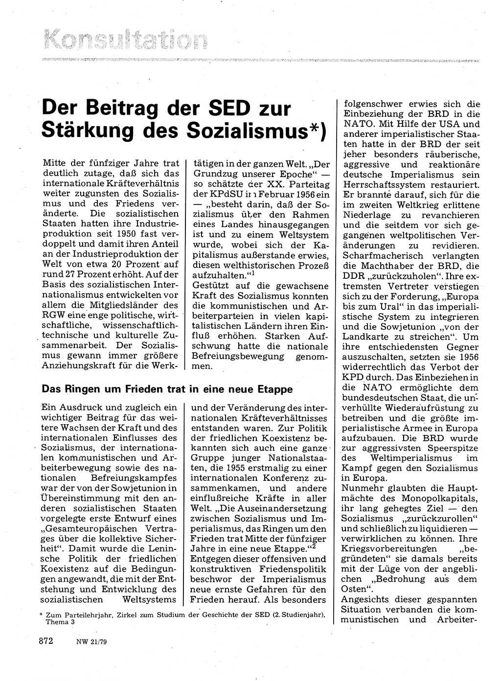 Neuer Weg (NW), Organ des Zentralkomitees (ZK) der SED (Sozialistische Einheitspartei Deutschlands) für Fragen des Parteilebens, 34. Jahrgang [Deutsche Demokratische Republik (DDR)] 1979, Seite 872 (NW ZK SED DDR 1979, S. 872)