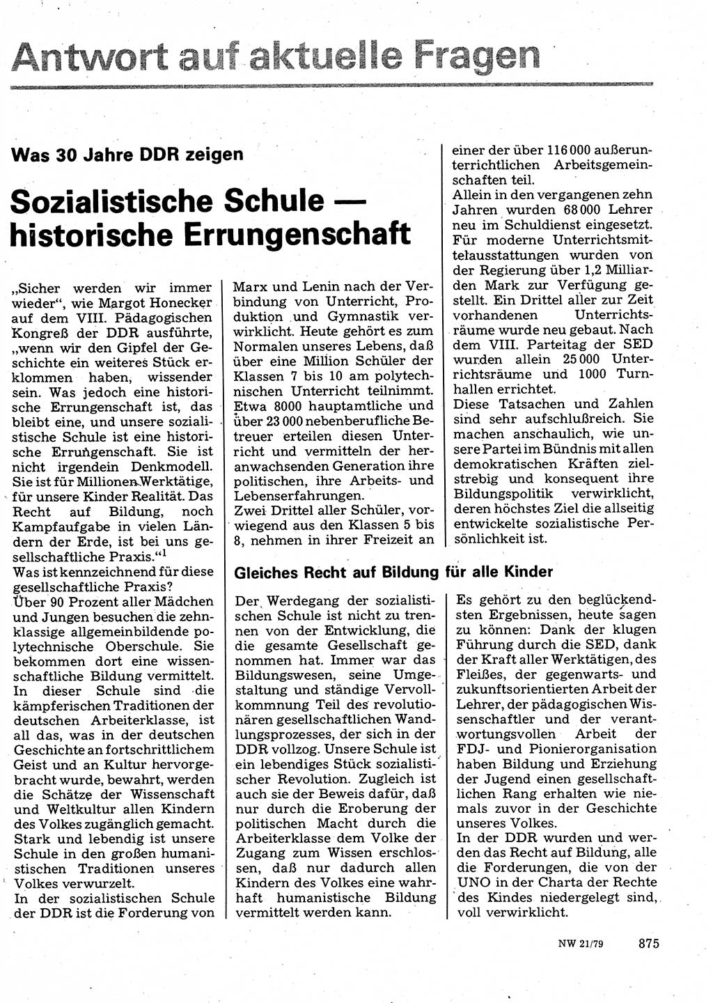 Neuer Weg (NW), Organ des Zentralkomitees (ZK) der SED (Sozialistische Einheitspartei Deutschlands) für Fragen des Parteilebens, 34. Jahrgang [Deutsche Demokratische Republik (DDR)] 1979, Seite 875 (NW ZK SED DDR 1979, S. 875)