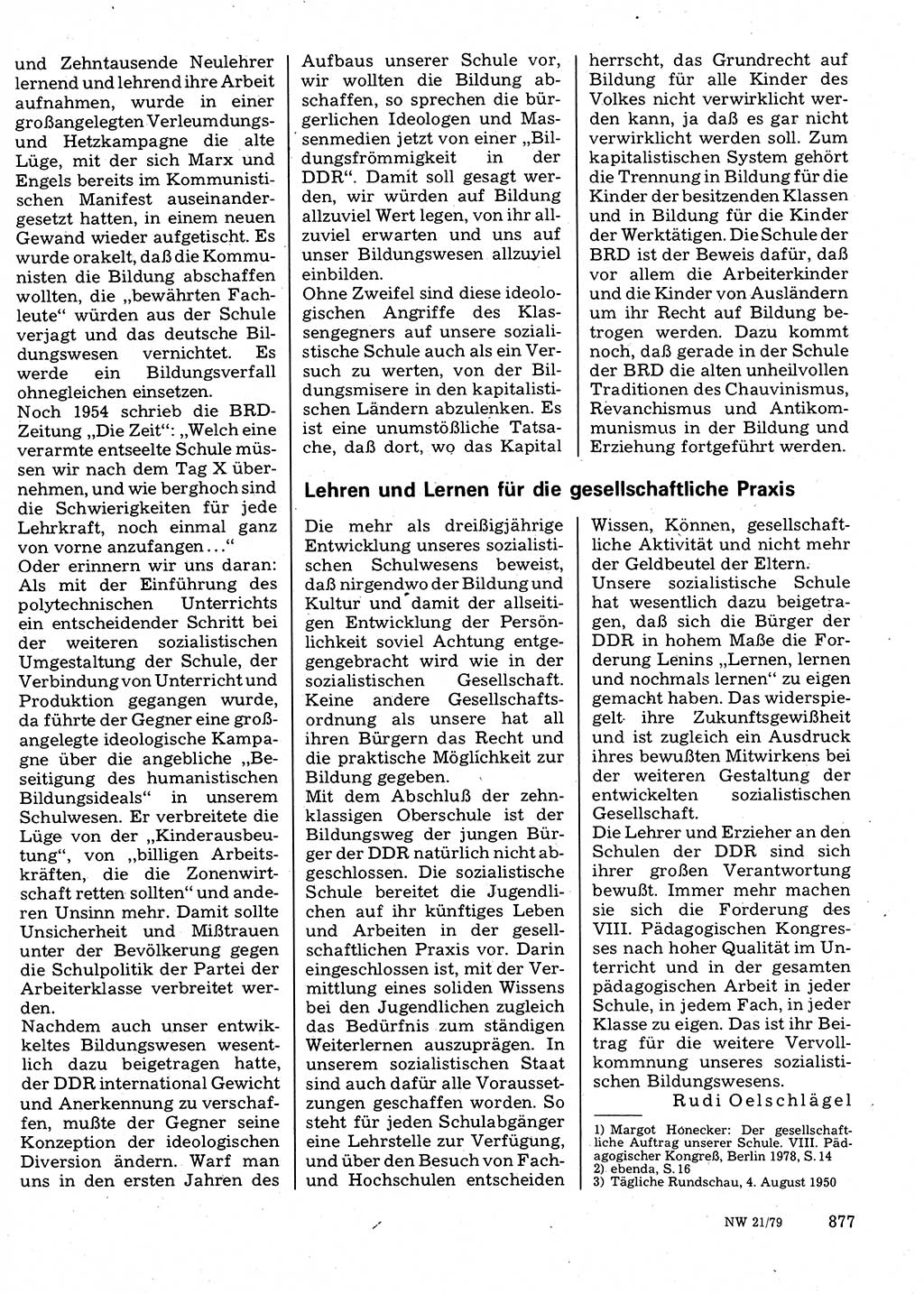 Neuer Weg (NW), Organ des Zentralkomitees (ZK) der SED (Sozialistische Einheitspartei Deutschlands) für Fragen des Parteilebens, 34. Jahrgang [Deutsche Demokratische Republik (DDR)] 1979, Seite 877 (NW ZK SED DDR 1979, S. 877)