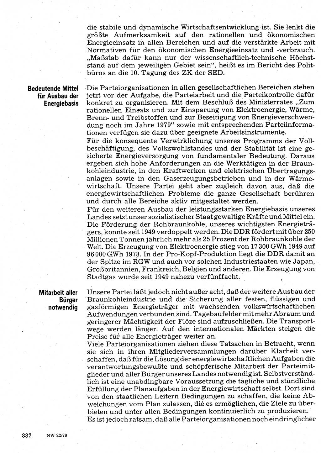 Neuer Weg (NW), Organ des Zentralkomitees (ZK) der SED (Sozialistische Einheitspartei Deutschlands) für Fragen des Parteilebens, 34. Jahrgang [Deutsche Demokratische Republik (DDR)] 1979, Seite 882 (NW ZK SED DDR 1979, S. 882)