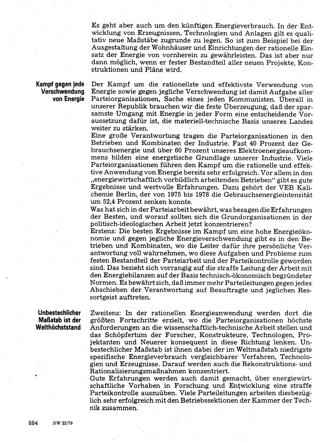 Neuer Weg (NW), Organ des Zentralkomitees (ZK) der SED (Sozialistische Einheitspartei Deutschlands) für Fragen des Parteilebens, 34. Jahrgang [Deutsche Demokratische Republik (DDR)] 1979, Seite 884 (NW ZK SED DDR 1979, S. 884)