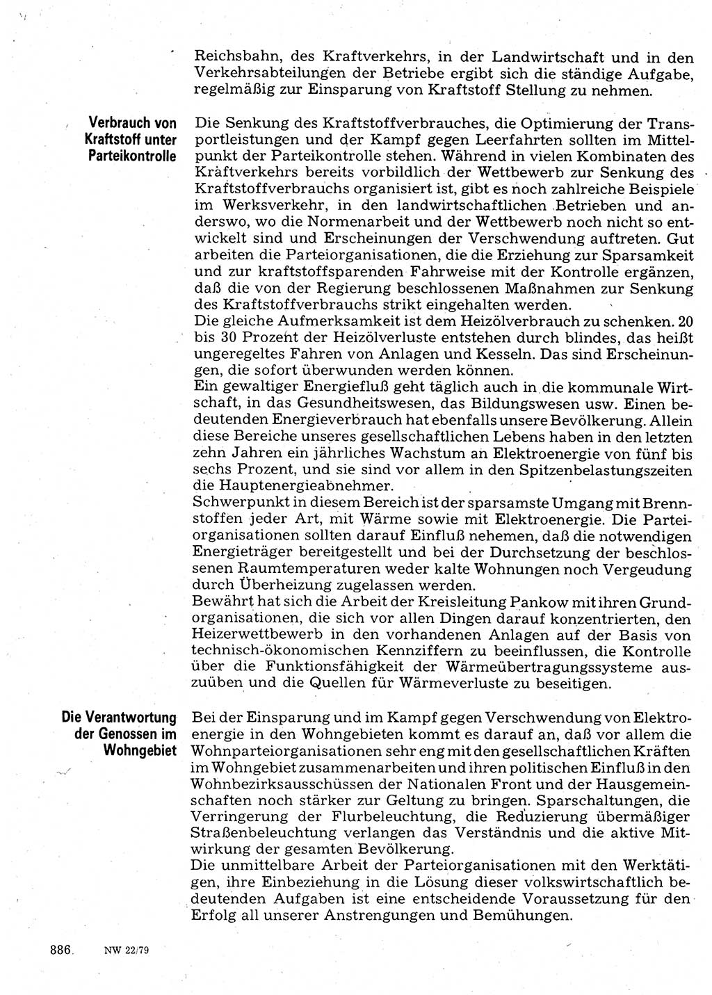 Neuer Weg (NW), Organ des Zentralkomitees (ZK) der SED (Sozialistische Einheitspartei Deutschlands) für Fragen des Parteilebens, 34. Jahrgang [Deutsche Demokratische Republik (DDR)] 1979, Seite 886 (NW ZK SED DDR 1979, S. 886)