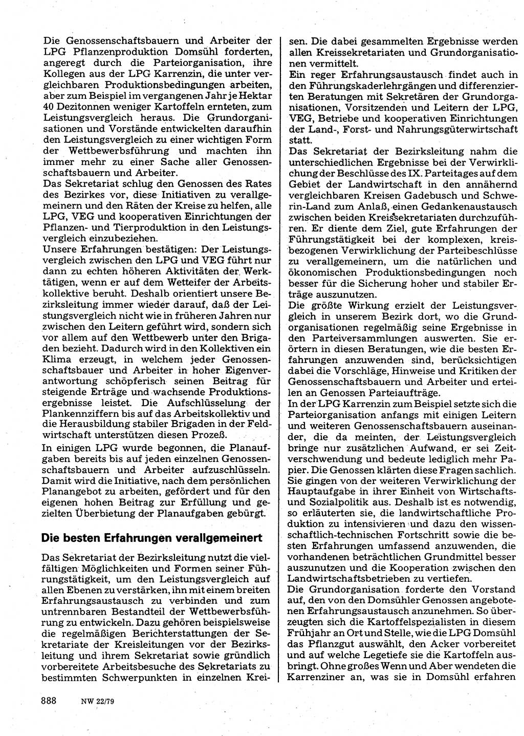 Neuer Weg (NW), Organ des Zentralkomitees (ZK) der SED (Sozialistische Einheitspartei Deutschlands) für Fragen des Parteilebens, 34. Jahrgang [Deutsche Demokratische Republik (DDR)] 1979, Seite 888 (NW ZK SED DDR 1979, S. 888)