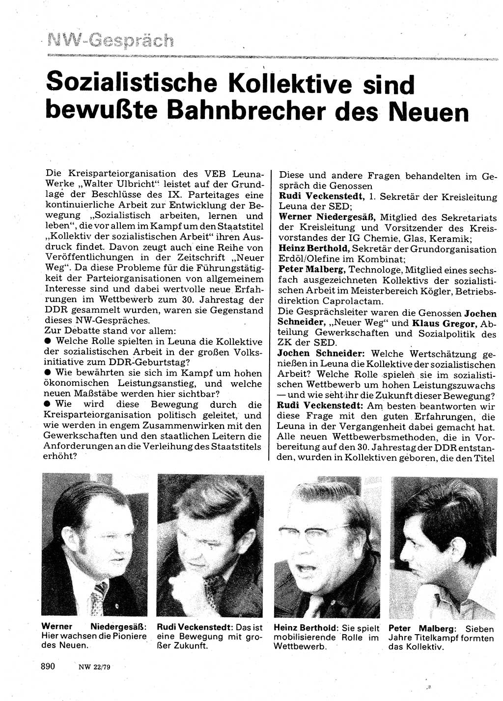 Neuer Weg (NW), Organ des Zentralkomitees (ZK) der SED (Sozialistische Einheitspartei Deutschlands) für Fragen des Parteilebens, 34. Jahrgang [Deutsche Demokratische Republik (DDR)] 1979, Seite 890 (NW ZK SED DDR 1979, S. 890)