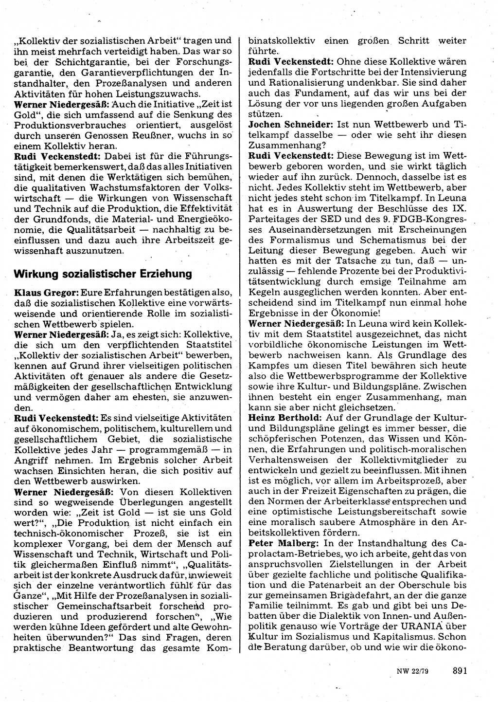 Neuer Weg (NW), Organ des Zentralkomitees (ZK) der SED (Sozialistische Einheitspartei Deutschlands) für Fragen des Parteilebens, 34. Jahrgang [Deutsche Demokratische Republik (DDR)] 1979, Seite 891 (NW ZK SED DDR 1979, S. 891)