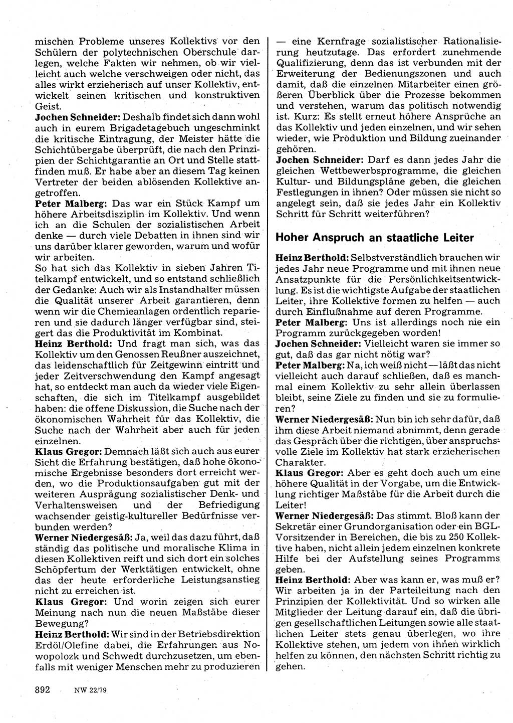Neuer Weg (NW), Organ des Zentralkomitees (ZK) der SED (Sozialistische Einheitspartei Deutschlands) für Fragen des Parteilebens, 34. Jahrgang [Deutsche Demokratische Republik (DDR)] 1979, Seite 892 (NW ZK SED DDR 1979, S. 892)