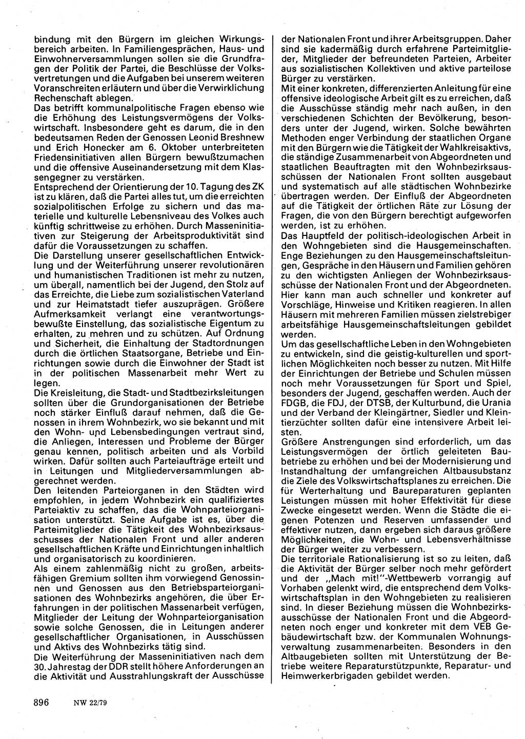 Neuer Weg (NW), Organ des Zentralkomitees (ZK) der SED (Sozialistische Einheitspartei Deutschlands) für Fragen des Parteilebens, 34. Jahrgang [Deutsche Demokratische Republik (DDR)] 1979, Seite 896 (NW ZK SED DDR 1979, S. 896)