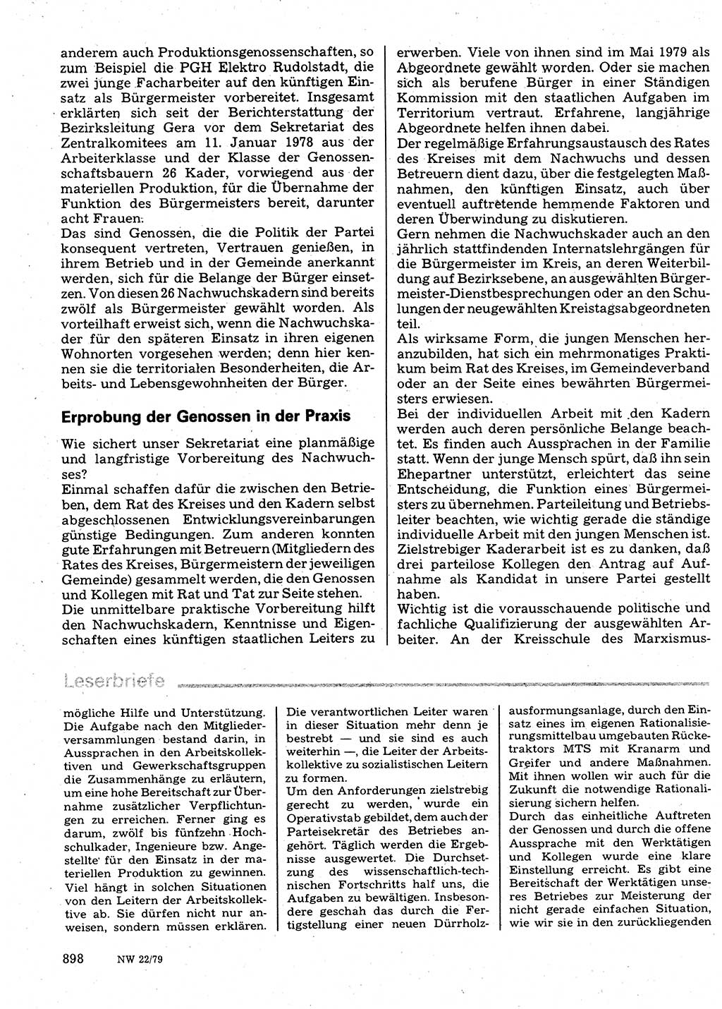 Neuer Weg (NW), Organ des Zentralkomitees (ZK) der SED (Sozialistische Einheitspartei Deutschlands) für Fragen des Parteilebens, 34. Jahrgang [Deutsche Demokratische Republik (DDR)] 1979, Seite 898 (NW ZK SED DDR 1979, S. 898)
