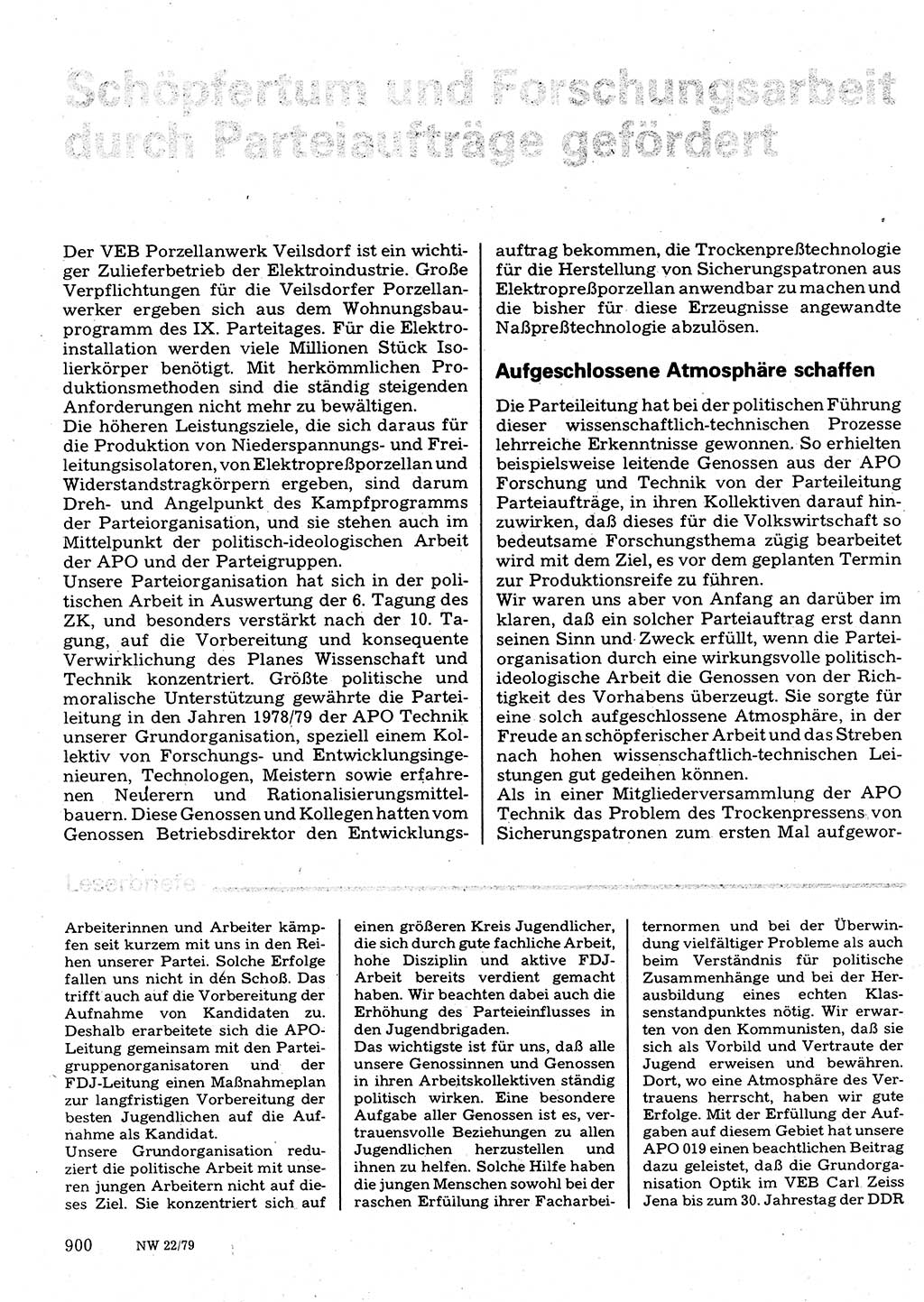 Neuer Weg (NW), Organ des Zentralkomitees (ZK) der SED (Sozialistische Einheitspartei Deutschlands) für Fragen des Parteilebens, 34. Jahrgang [Deutsche Demokratische Republik (DDR)] 1979, Seite 900 (NW ZK SED DDR 1979, S. 900)