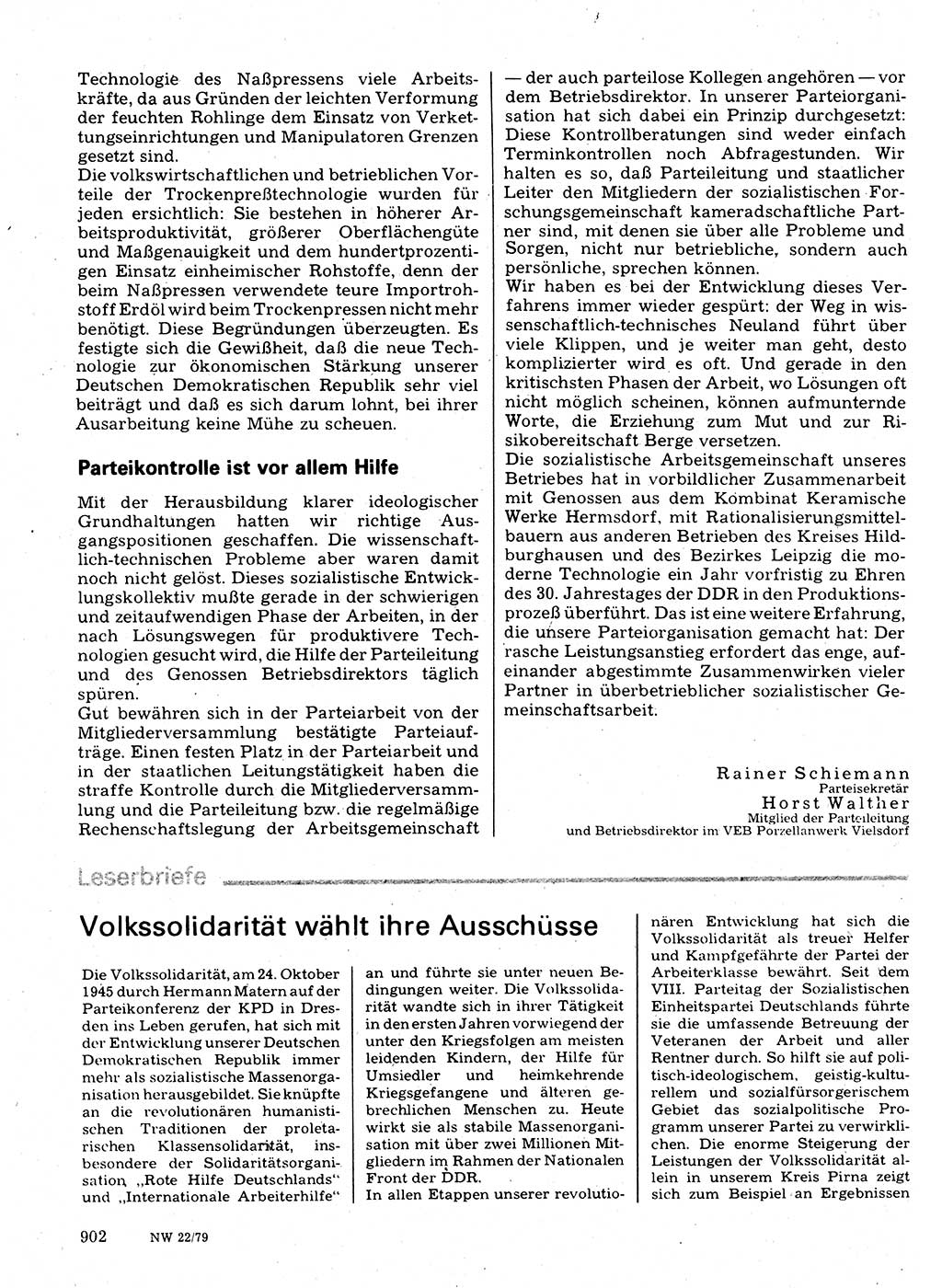 Neuer Weg (NW), Organ des Zentralkomitees (ZK) der SED (Sozialistische Einheitspartei Deutschlands) für Fragen des Parteilebens, 34. Jahrgang [Deutsche Demokratische Republik (DDR)] 1979, Seite 902 (NW ZK SED DDR 1979, S. 902)