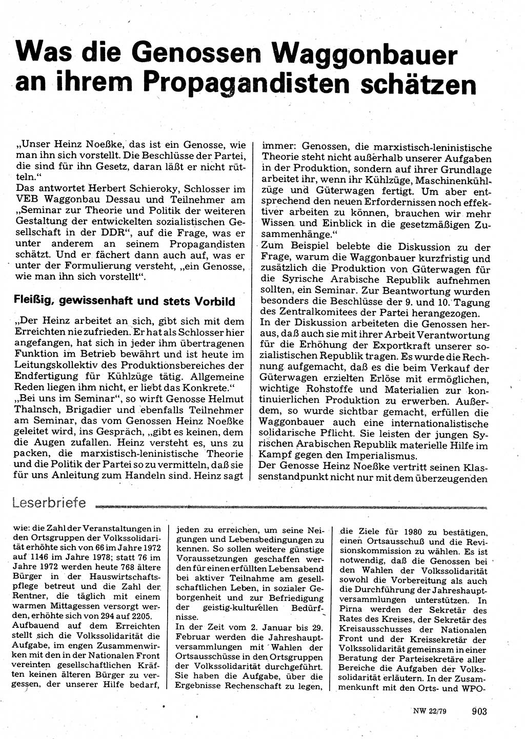 Neuer Weg (NW), Organ des Zentralkomitees (ZK) der SED (Sozialistische Einheitspartei Deutschlands) für Fragen des Parteilebens, 34. Jahrgang [Deutsche Demokratische Republik (DDR)] 1979, Seite 903 (NW ZK SED DDR 1979, S. 903)