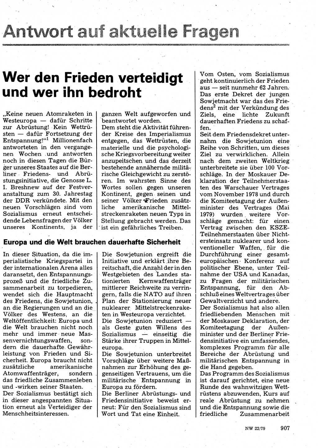 Neuer Weg (NW), Organ des Zentralkomitees (ZK) der SED (Sozialistische Einheitspartei Deutschlands) für Fragen des Parteilebens, 34. Jahrgang [Deutsche Demokratische Republik (DDR)] 1979, Seite 907 (NW ZK SED DDR 1979, S. 907)
