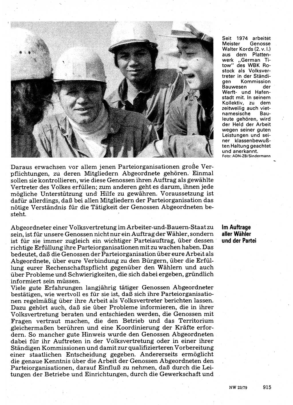 Neuer Weg (NW), Organ des Zentralkomitees (ZK) der SED (Sozialistische Einheitspartei Deutschlands) für Fragen des Parteilebens, 34. Jahrgang [Deutsche Demokratische Republik (DDR)] 1979, Seite 915 (NW ZK SED DDR 1979, S. 915)