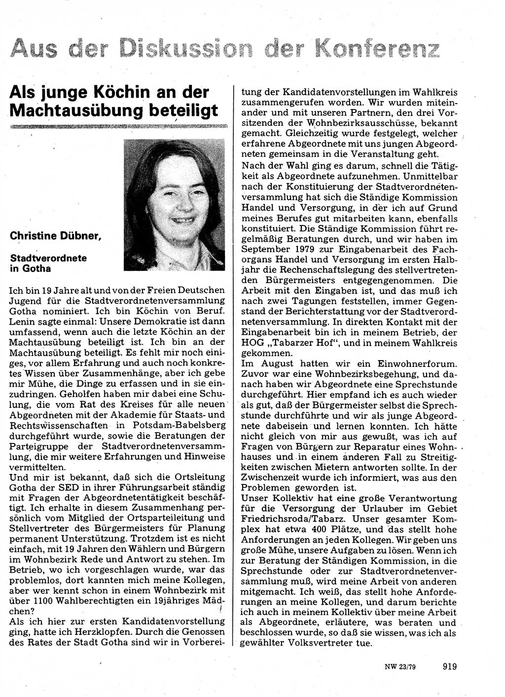 Neuer Weg (NW), Organ des Zentralkomitees (ZK) der SED (Sozialistische Einheitspartei Deutschlands) für Fragen des Parteilebens, 34. Jahrgang [Deutsche Demokratische Republik (DDR)] 1979, Seite 919 (NW ZK SED DDR 1979, S. 919)