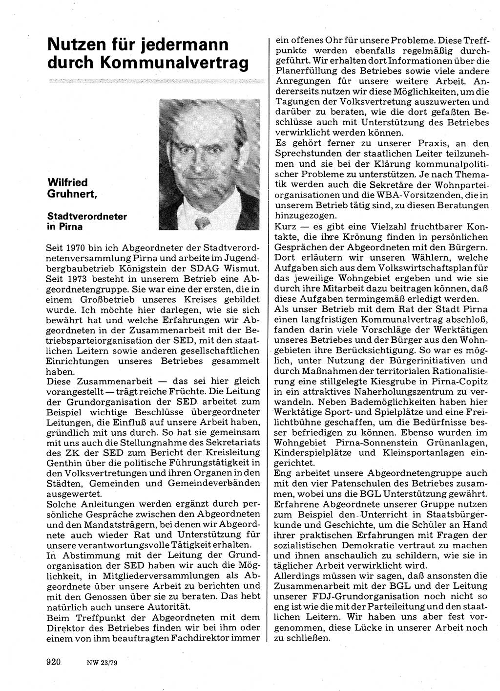 Neuer Weg (NW), Organ des Zentralkomitees (ZK) der SED (Sozialistische Einheitspartei Deutschlands) für Fragen des Parteilebens, 34. Jahrgang [Deutsche Demokratische Republik (DDR)] 1979, Seite 920 (NW ZK SED DDR 1979, S. 920)