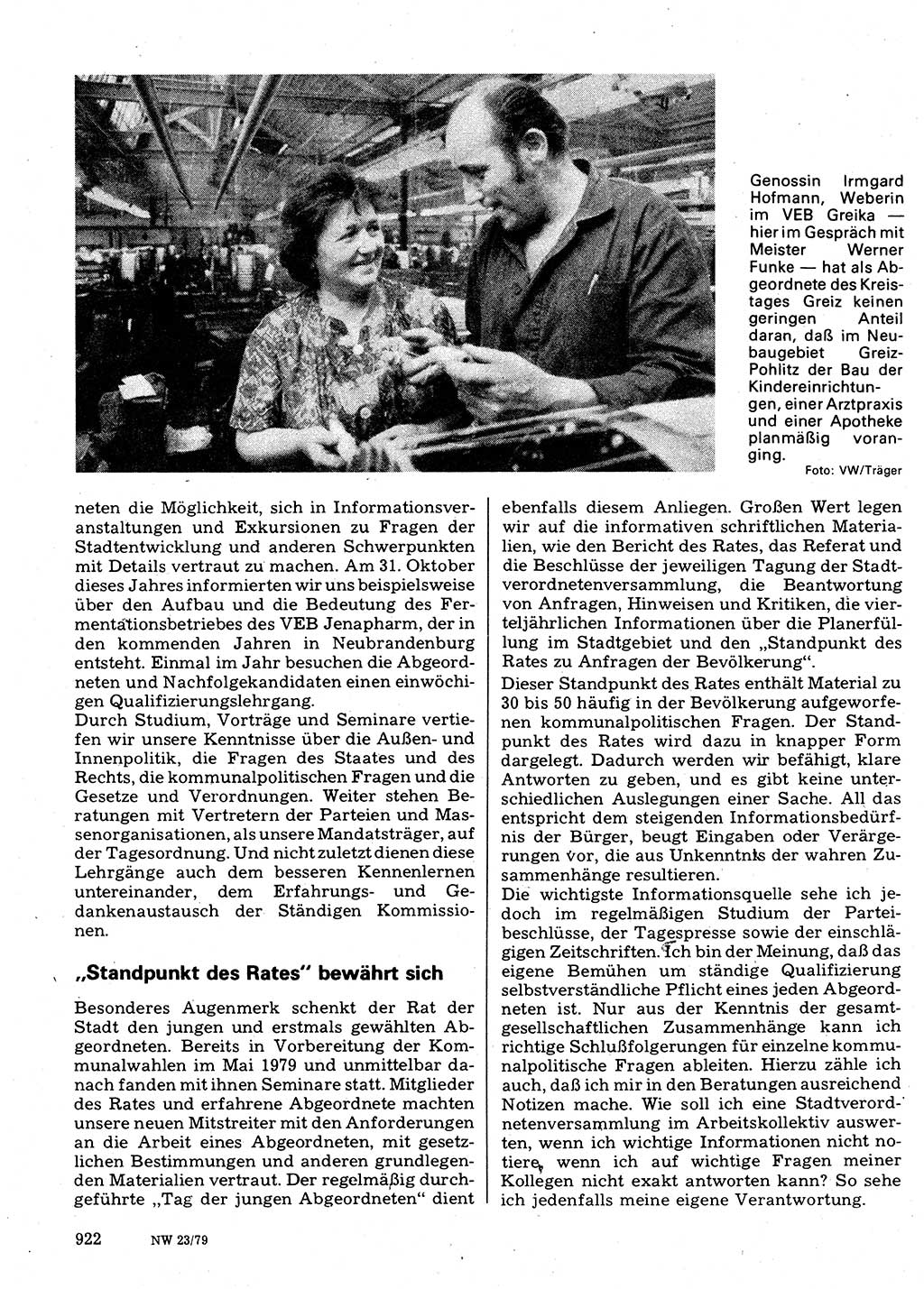 Neuer Weg (NW), Organ des Zentralkomitees (ZK) der SED (Sozialistische Einheitspartei Deutschlands) für Fragen des Parteilebens, 34. Jahrgang [Deutsche Demokratische Republik (DDR)] 1979, Seite 922 (NW ZK SED DDR 1979, S. 922)