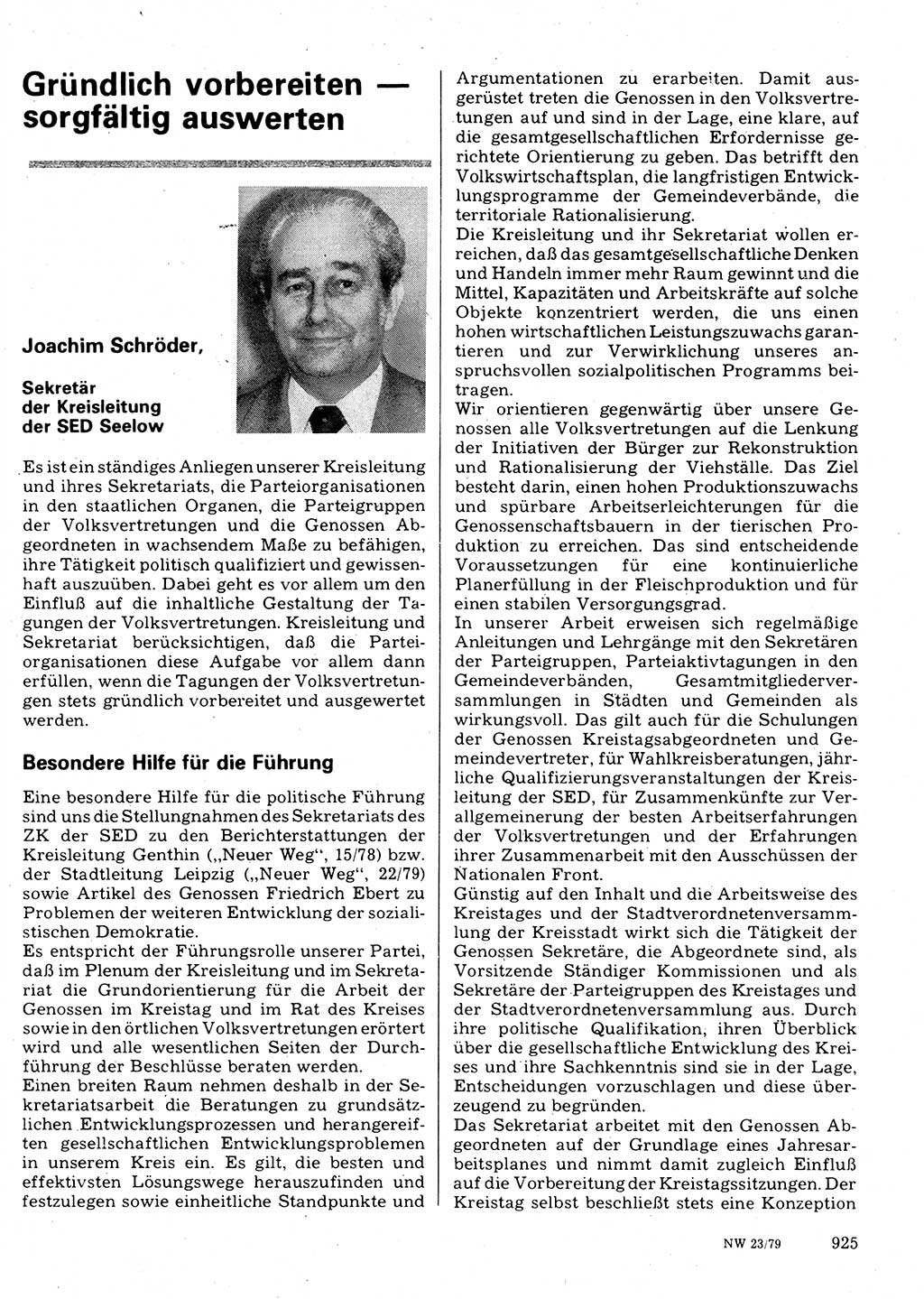 Neuer Weg (NW), Organ des Zentralkomitees (ZK) der SED (Sozialistische Einheitspartei Deutschlands) für Fragen des Parteilebens, 34. Jahrgang [Deutsche Demokratische Republik (DDR)] 1979, Seite 925 (NW ZK SED DDR 1979, S. 925)