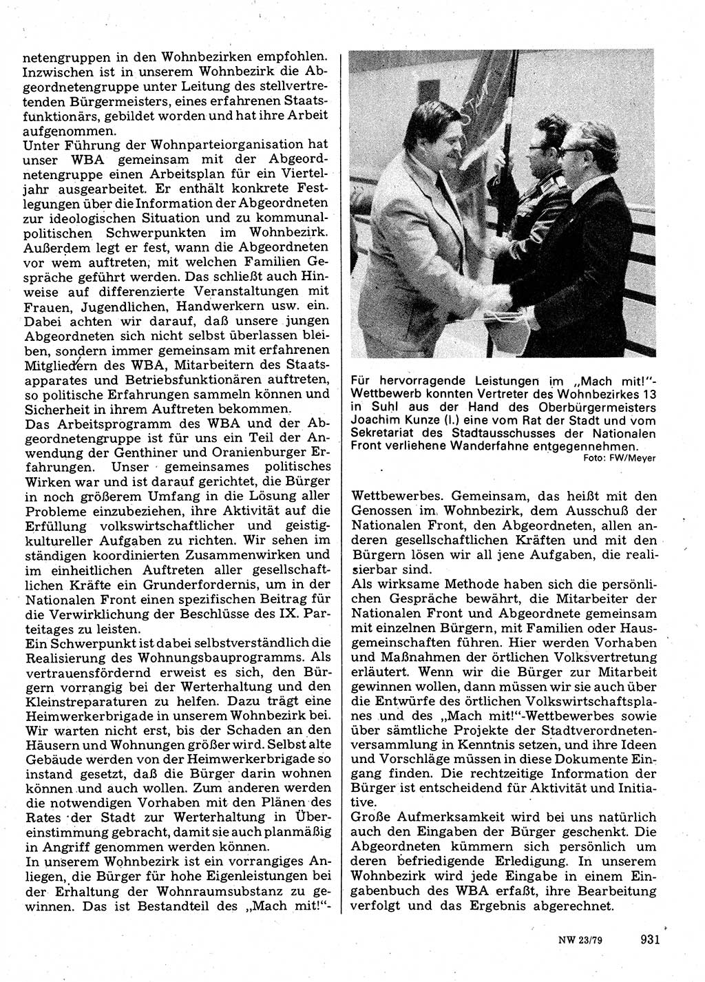 Neuer Weg (NW), Organ des Zentralkomitees (ZK) der SED (Sozialistische Einheitspartei Deutschlands) für Fragen des Parteilebens, 34. Jahrgang [Deutsche Demokratische Republik (DDR)] 1979, Seite 931 (NW ZK SED DDR 1979, S. 931)