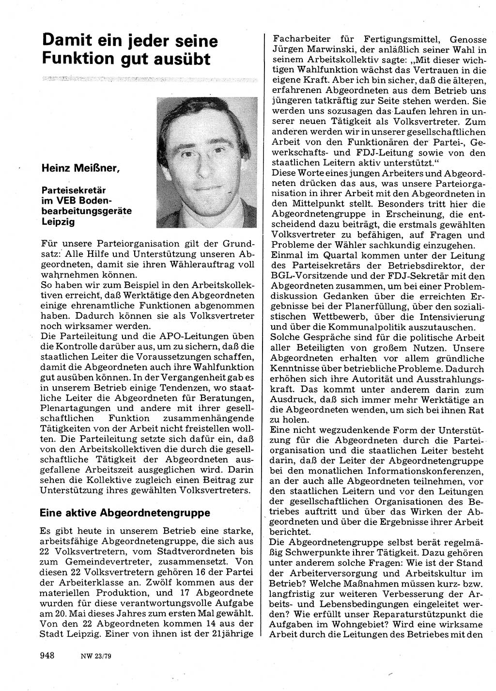 Neuer Weg (NW), Organ des Zentralkomitees (ZK) der SED (Sozialistische Einheitspartei Deutschlands) für Fragen des Parteilebens, 34. Jahrgang [Deutsche Demokratische Republik (DDR)] 1979, Seite 948 (NW ZK SED DDR 1979, S. 948)