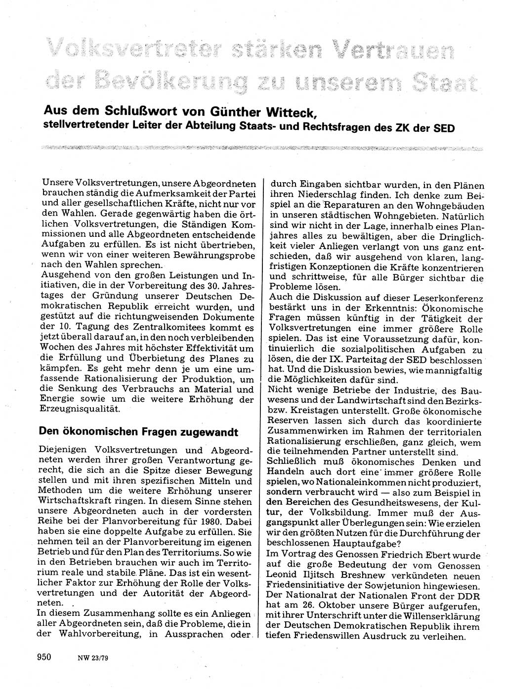 Neuer Weg (NW), Organ des Zentralkomitees (ZK) der SED (Sozialistische Einheitspartei Deutschlands) für Fragen des Parteilebens, 34. Jahrgang [Deutsche Demokratische Republik (DDR)] 1979, Seite 950 (NW ZK SED DDR 1979, S. 950)