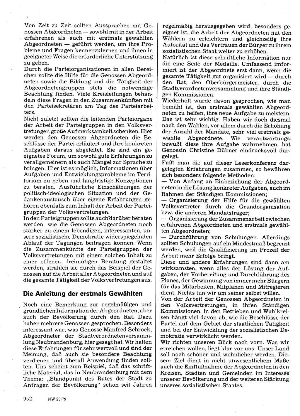 Neuer Weg (NW), Organ des Zentralkomitees (ZK) der SED (Sozialistische Einheitspartei Deutschlands) für Fragen des Parteilebens, 34. Jahrgang [Deutsche Demokratische Republik (DDR)] 1979, Seite 952 (NW ZK SED DDR 1979, S. 952)