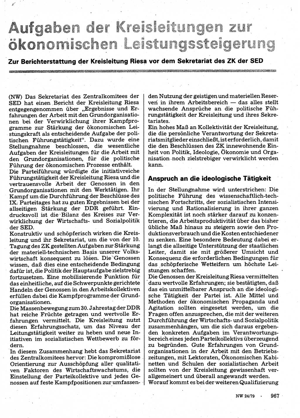 Neuer Weg (NW), Organ des Zentralkomitees (ZK) der SED (Sozialistische Einheitspartei Deutschlands) für Fragen des Parteilebens, 34. Jahrgang [Deutsche Demokratische Republik (DDR)] 1979, Seite 967 (NW ZK SED DDR 1979, S. 967)