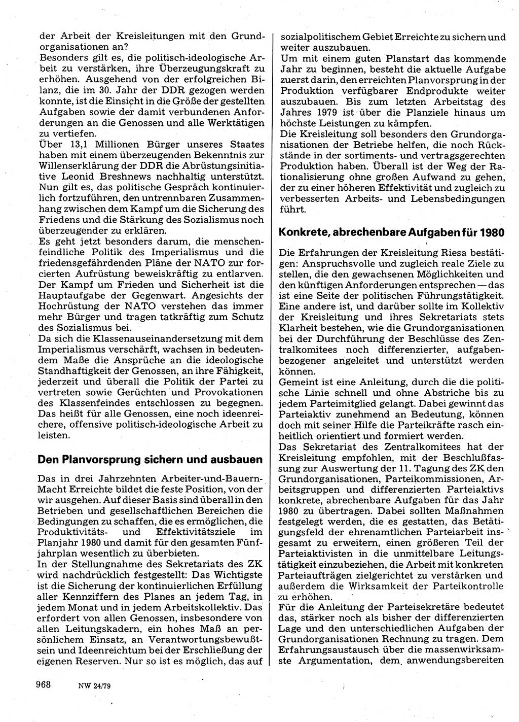 Neuer Weg (NW), Organ des Zentralkomitees (ZK) der SED (Sozialistische Einheitspartei Deutschlands) für Fragen des Parteilebens, 34. Jahrgang [Deutsche Demokratische Republik (DDR)] 1979, Seite 968 (NW ZK SED DDR 1979, S. 968)