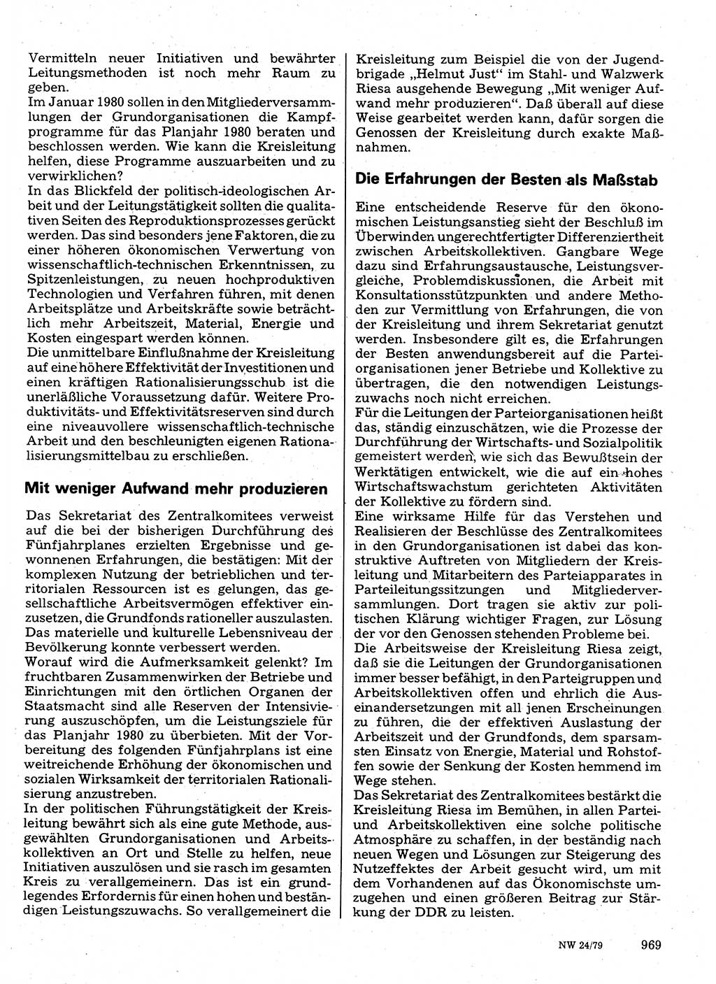 Neuer Weg (NW), Organ des Zentralkomitees (ZK) der SED (Sozialistische Einheitspartei Deutschlands) für Fragen des Parteilebens, 34. Jahrgang [Deutsche Demokratische Republik (DDR)] 1979, Seite 969 (NW ZK SED DDR 1979, S. 969)