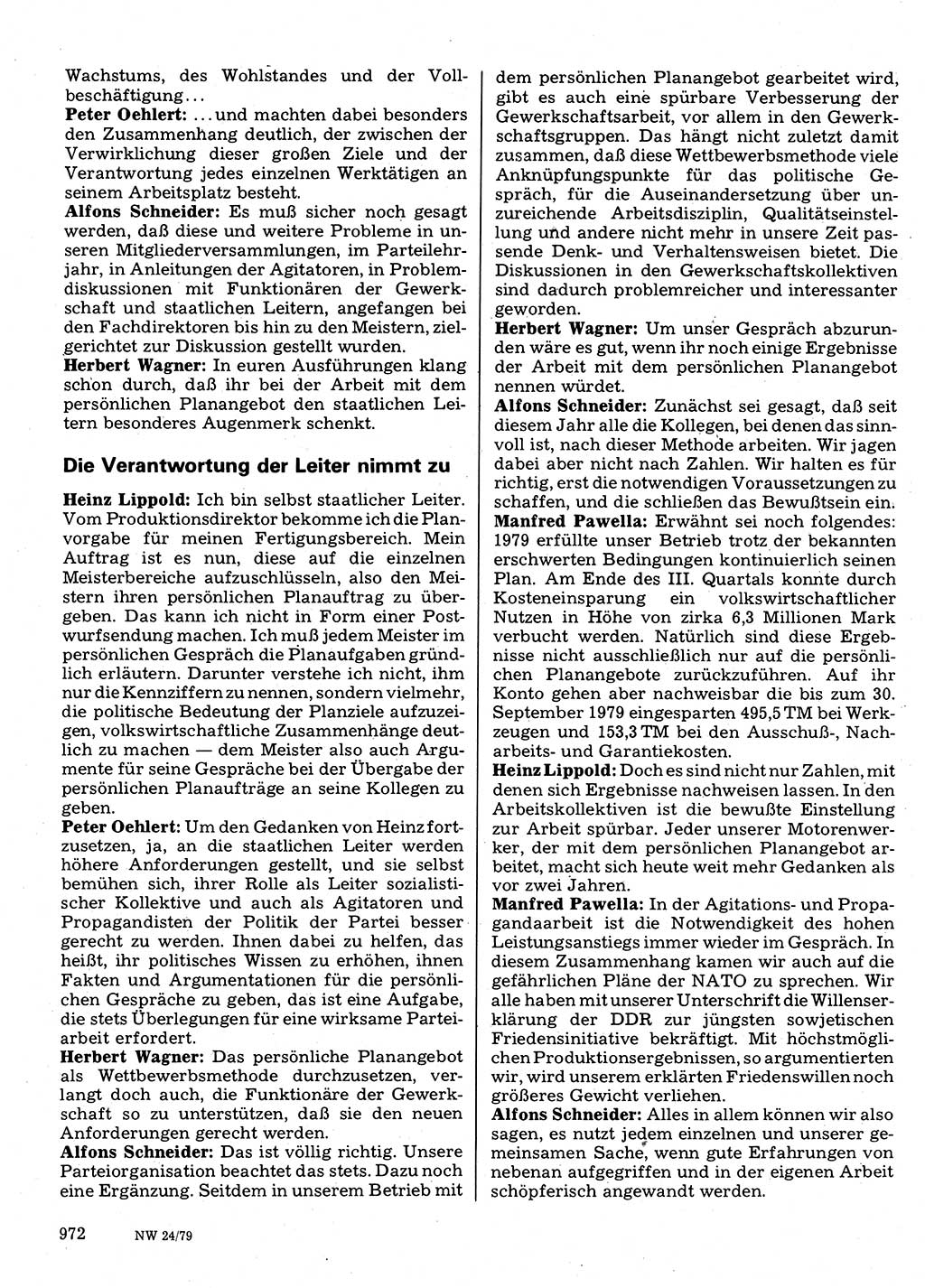 Neuer Weg (NW), Organ des Zentralkomitees (ZK) der SED (Sozialistische Einheitspartei Deutschlands) für Fragen des Parteilebens, 34. Jahrgang [Deutsche Demokratische Republik (DDR)] 1979, Seite 972 (NW ZK SED DDR 1979, S. 972)
