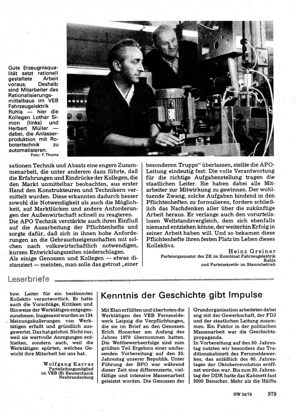 Neuer Weg (NW), Organ des Zentralkomitees (ZK) der SED (Sozialistische Einheitspartei Deutschlands) für Fragen des Parteilebens, 34. Jahrgang [Deutsche Demokratische Republik (DDR)] 1979, Seite 979 (NW ZK SED DDR 1979, S. 979)