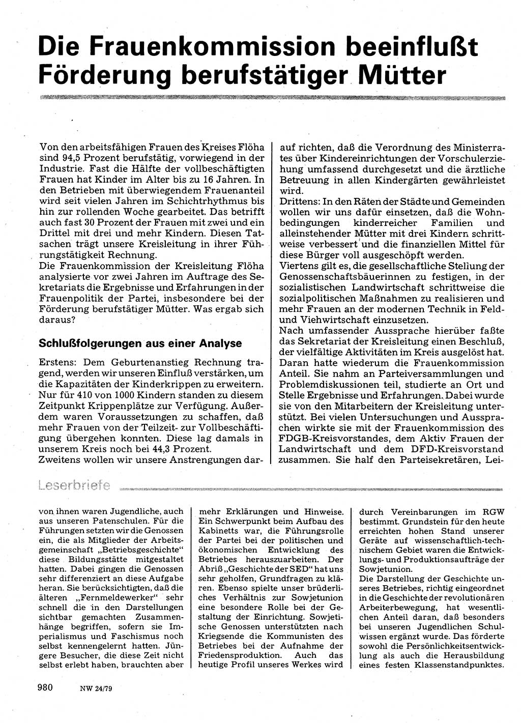 Neuer Weg (NW), Organ des Zentralkomitees (ZK) der SED (Sozialistische Einheitspartei Deutschlands) für Fragen des Parteilebens, 34. Jahrgang [Deutsche Demokratische Republik (DDR)] 1979, Seite 980 (NW ZK SED DDR 1979, S. 980)