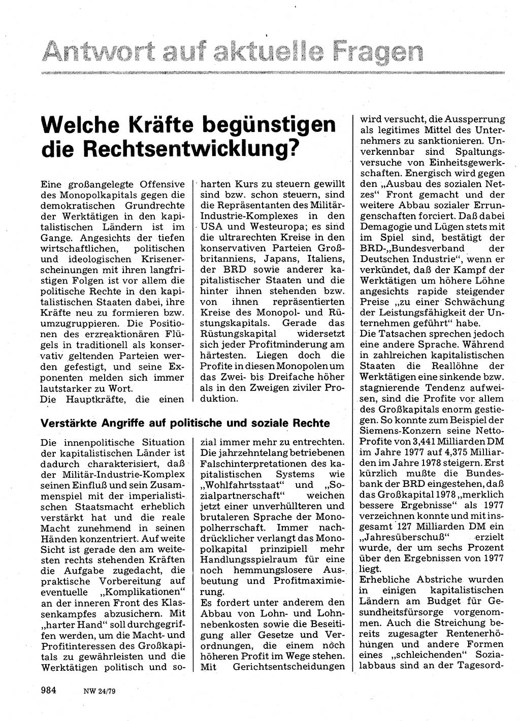 Neuer Weg (NW), Organ des Zentralkomitees (ZK) der SED (Sozialistische Einheitspartei Deutschlands) für Fragen des Parteilebens, 34. Jahrgang [Deutsche Demokratische Republik (DDR)] 1979, Seite 984 (NW ZK SED DDR 1979, S. 984)